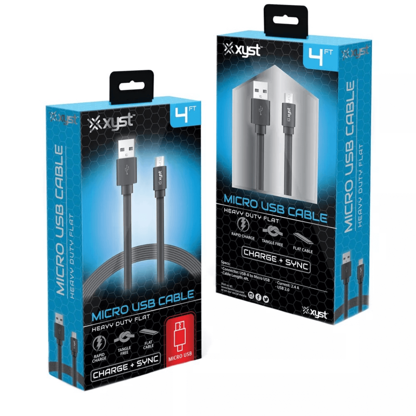 Xyst Charge and Sync USB to Micro USB Flat Cable 4Ft