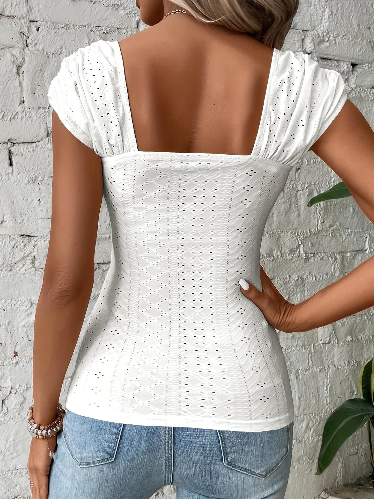 Black Eyelet Square Neck  Everyday Comfort  Style Top