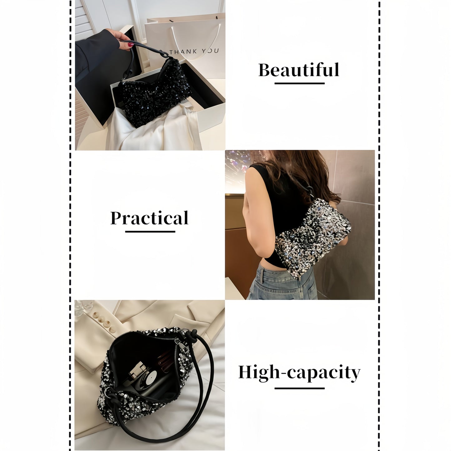 Sequin Shoulder Bag Stylish Spacious  EyeCatching