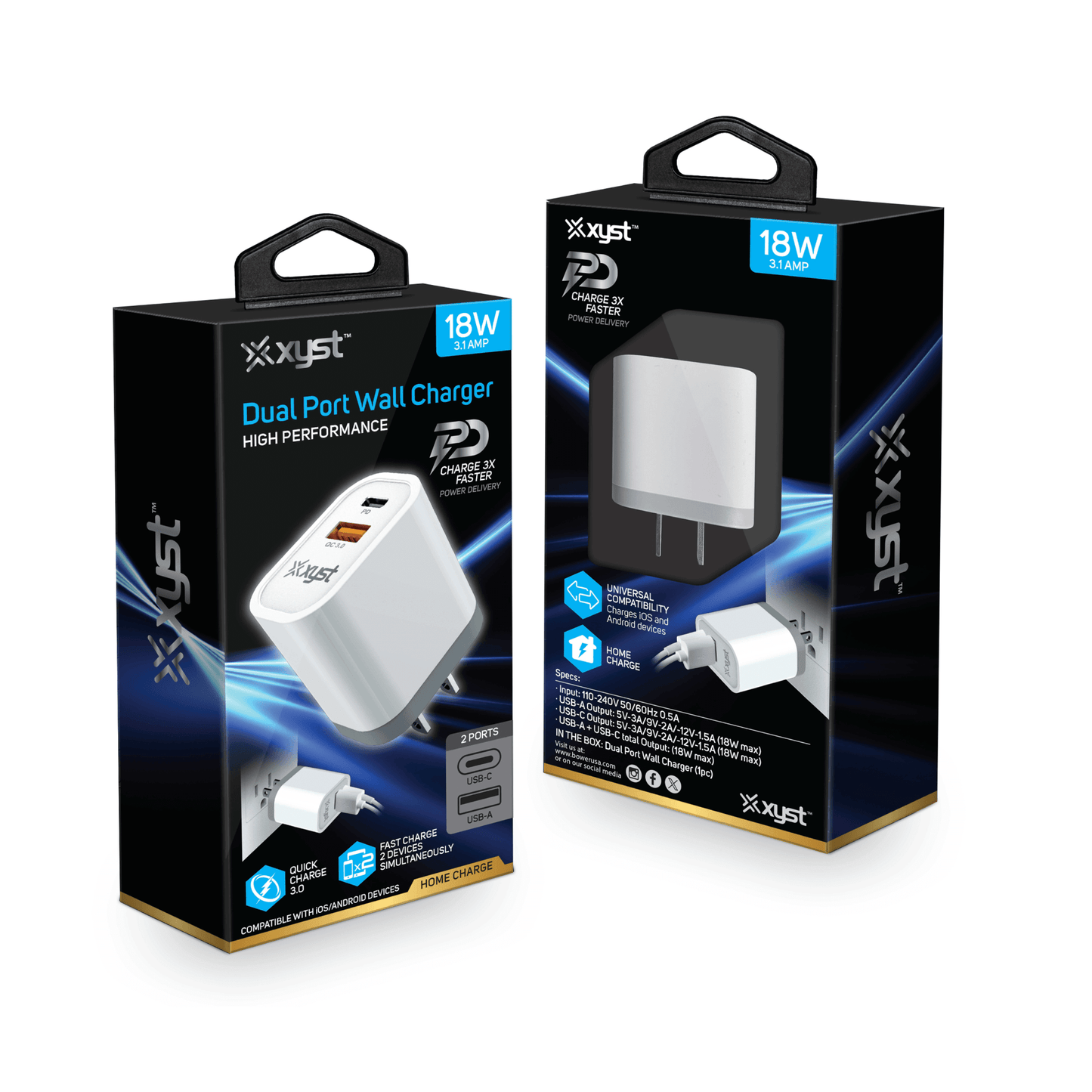 Xyst 3.4-Amp Dual USB Wall Charger with USB Port and USB Type-C Port