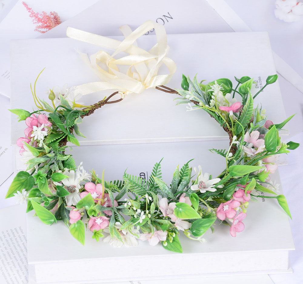 Forest style headwear with super fairy texture, simulated rose headband, flannel, rolled edges, rose green leaf garland