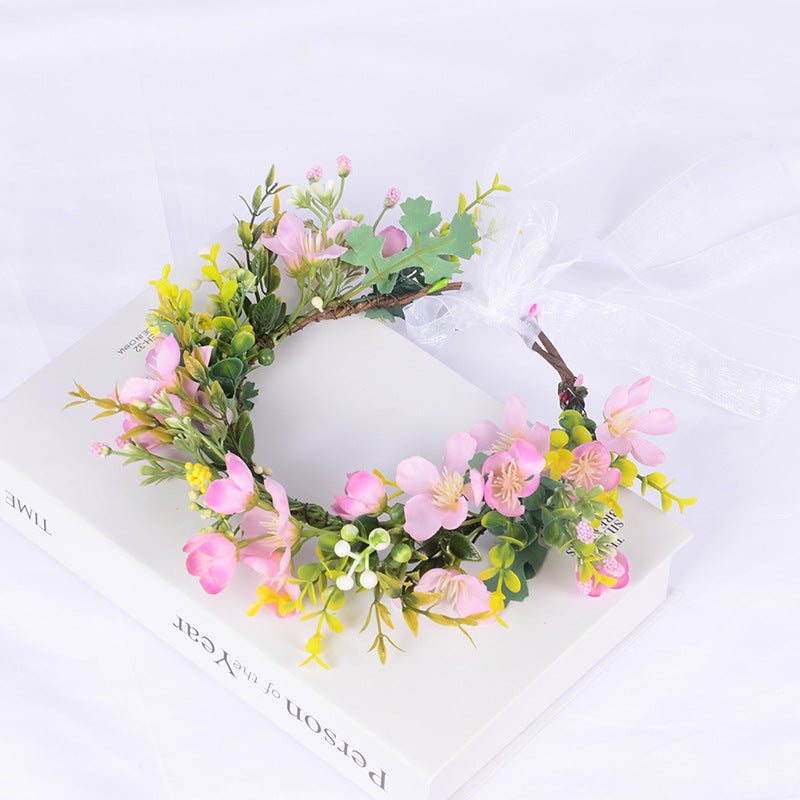 Flower Wreath Simulation Flower Leaves Hair Strap Photography Retro Hanfu Bridal Girl Flower Wreath Headwear