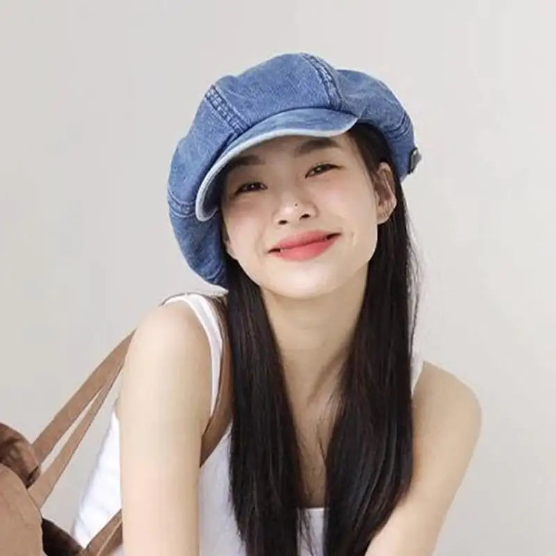 Retro Denim Octagonal Sun Protection Painter Hat