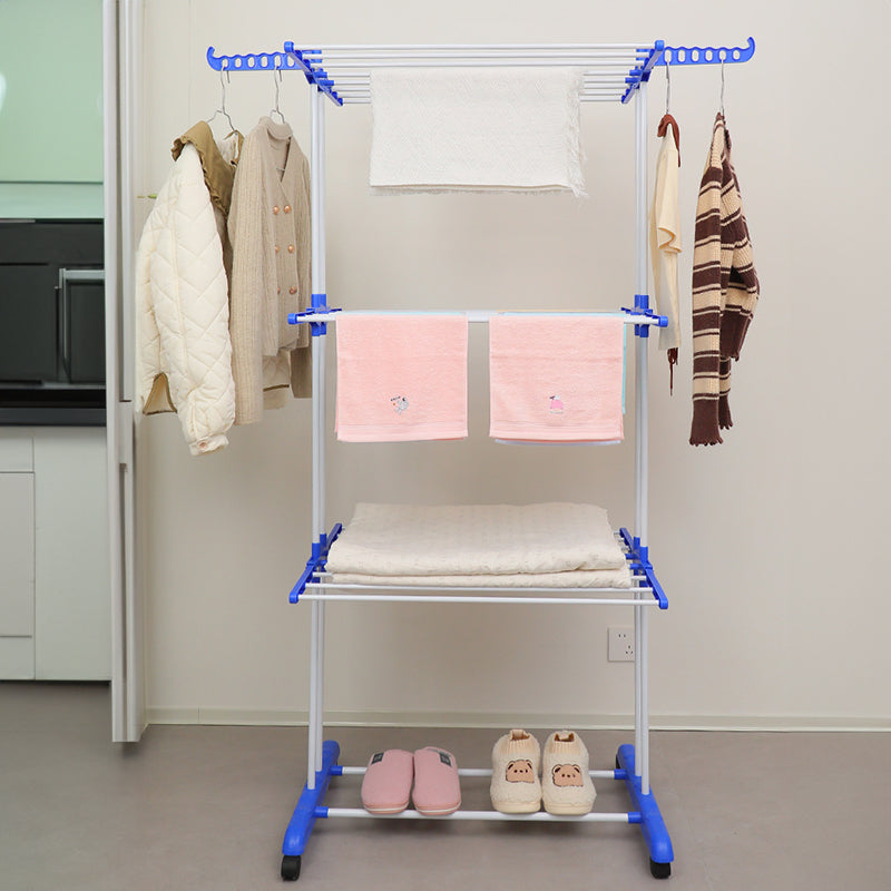 Folding Clothes Rack with Drying and Storage Functions for Bedroom, Ideal for Hanging Coats and Garments