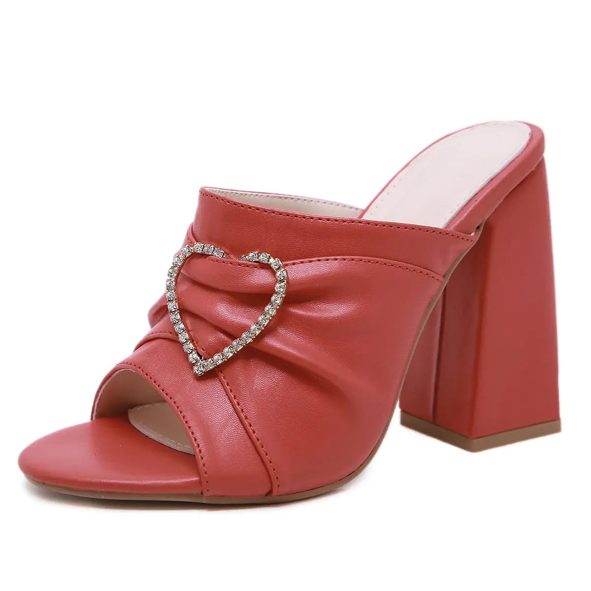 Thick-Heeled Rhinestone Sandals and Slippers