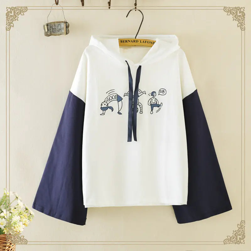 Merry Cartoon Embroidery Hooded Sweatshirts for Women