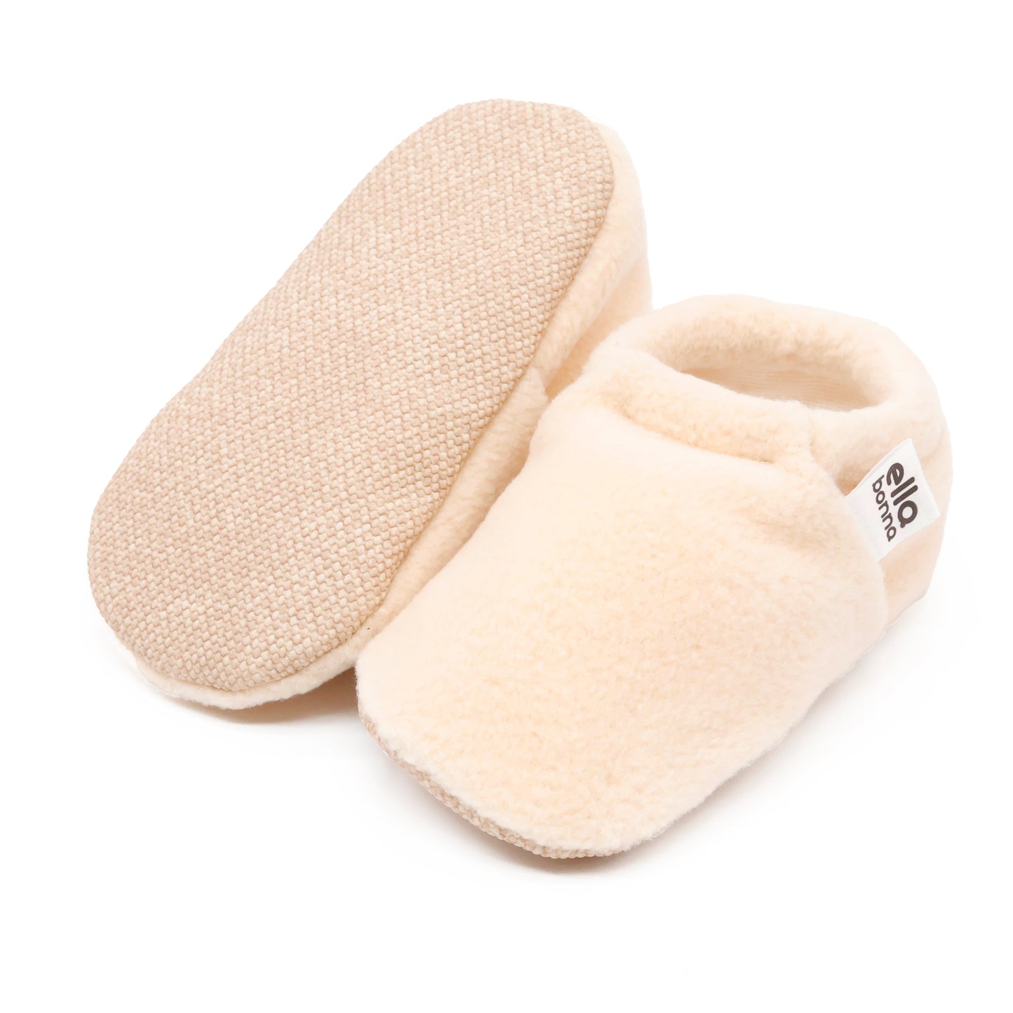 Fleece Baby House Booties, Non-Slip Sole, Organic Cotton Lining, Beige