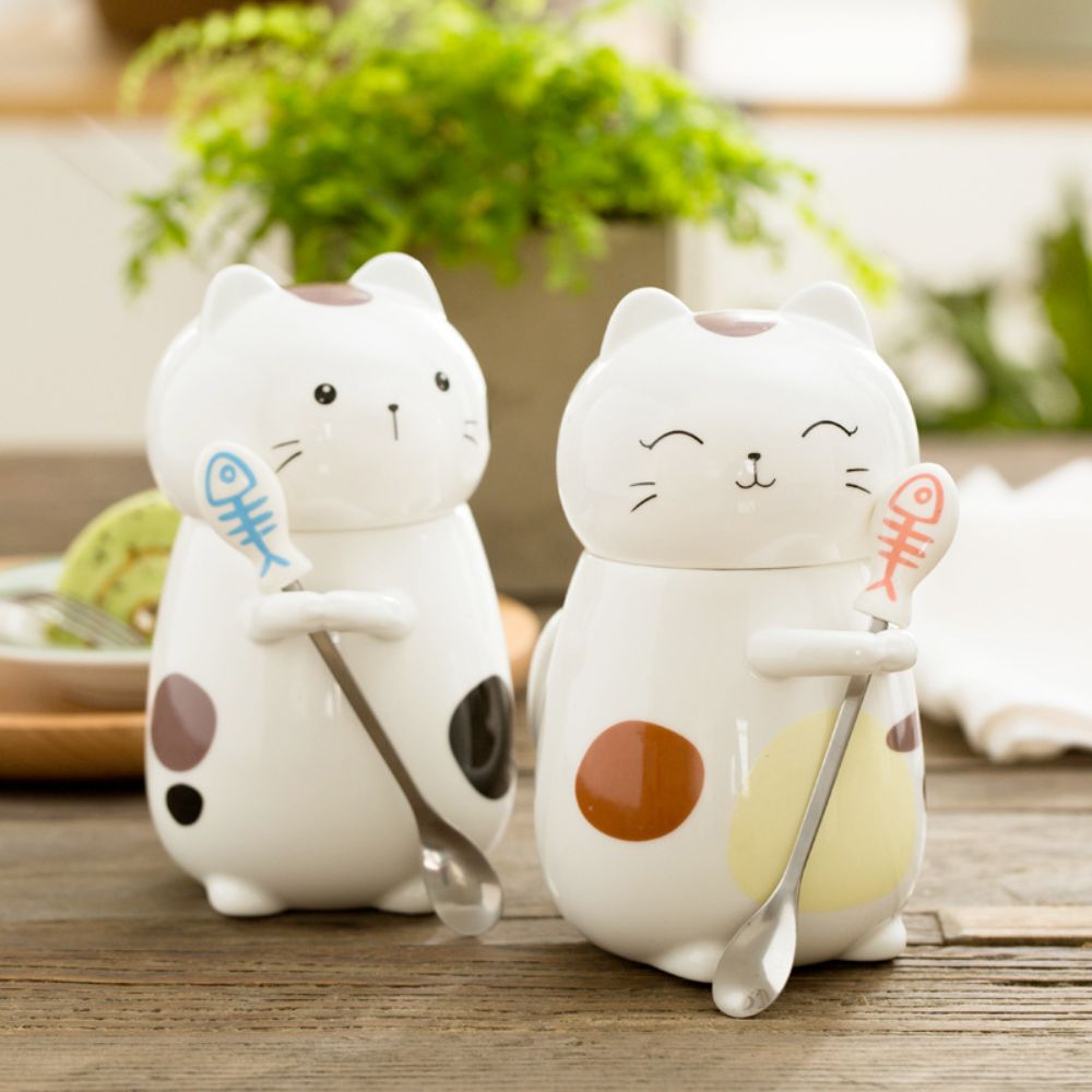 3D Cat Mug with Spoon Set
