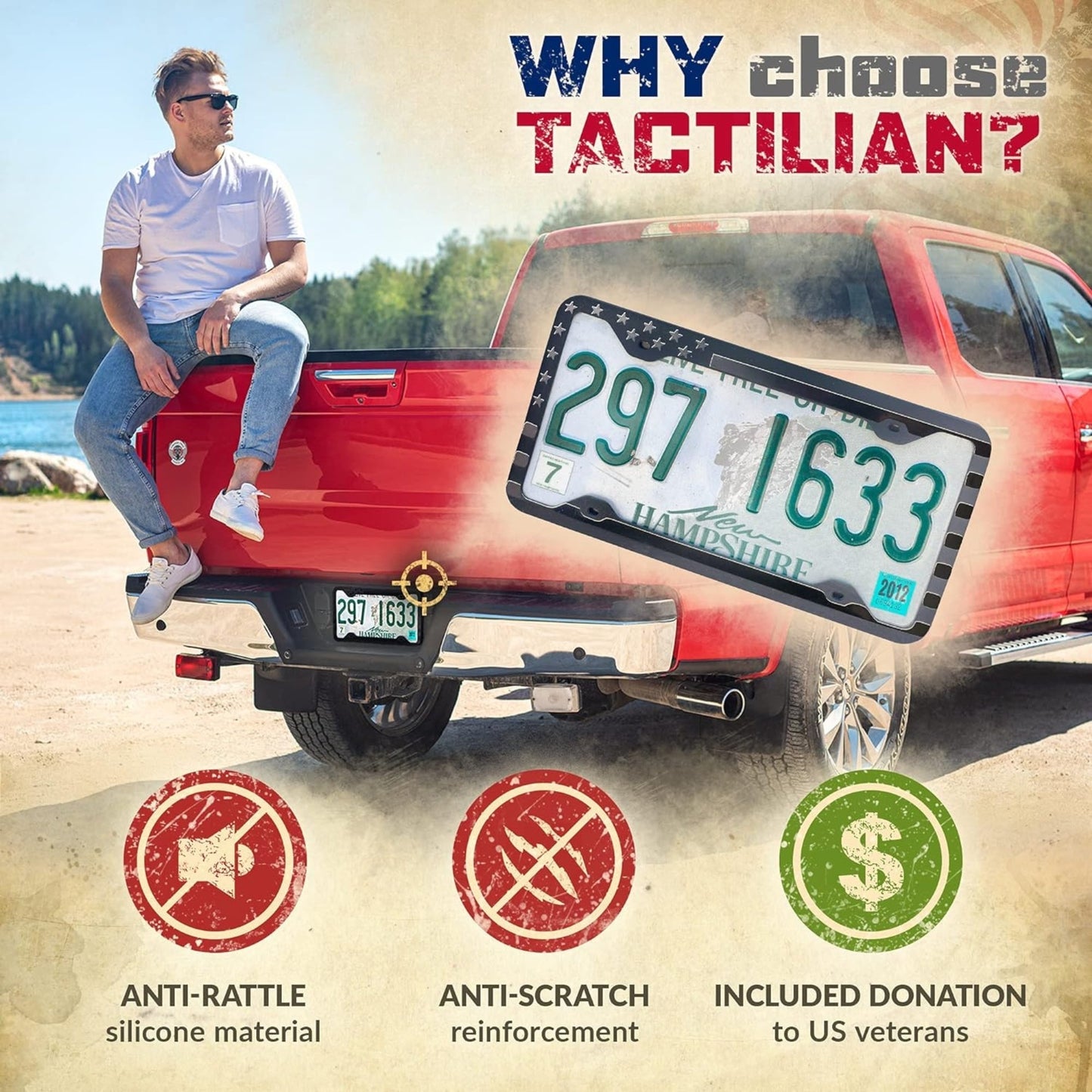 Tactilian Original Silicone American Flag License Plate Frame Holder