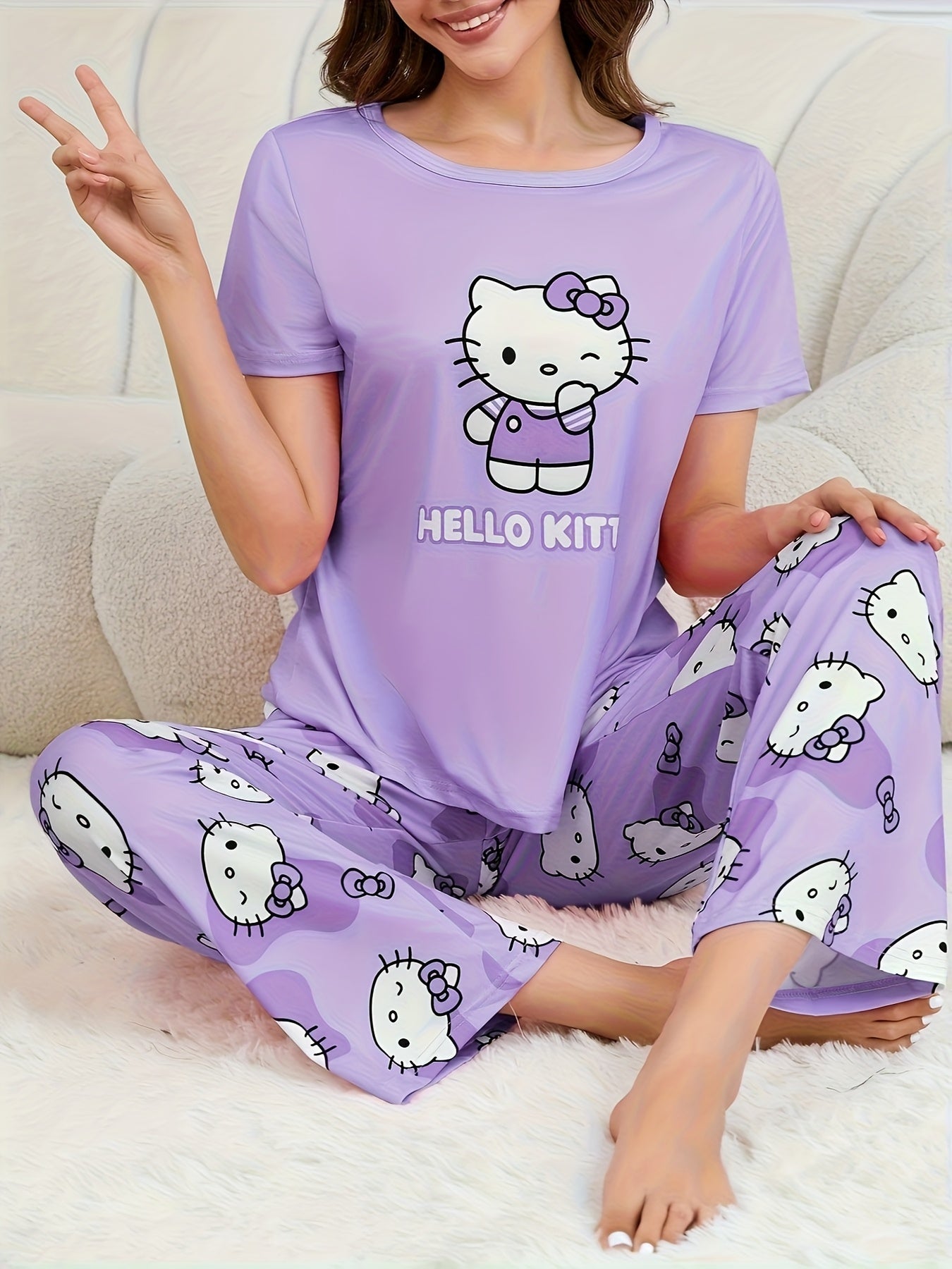 Cute Hello Kitty Pajama Set for Women  2 Sets