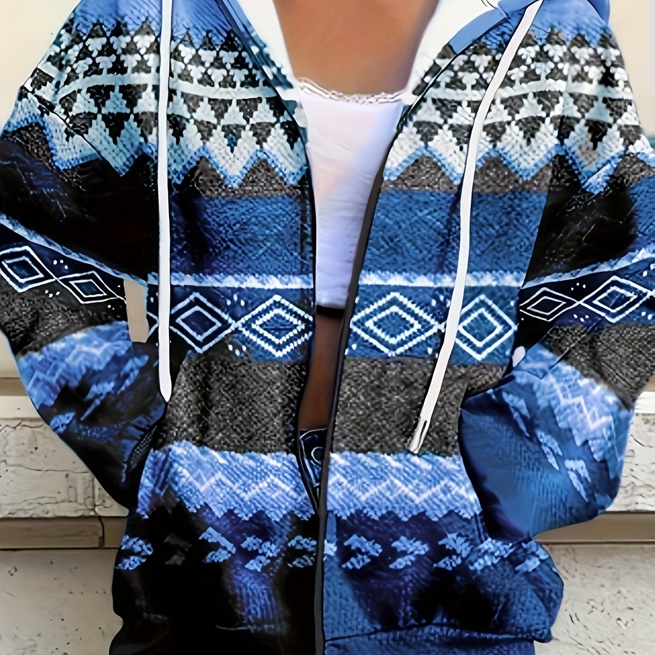 Tribal Print Hoodie Women's Zip-Up Sweatshirt