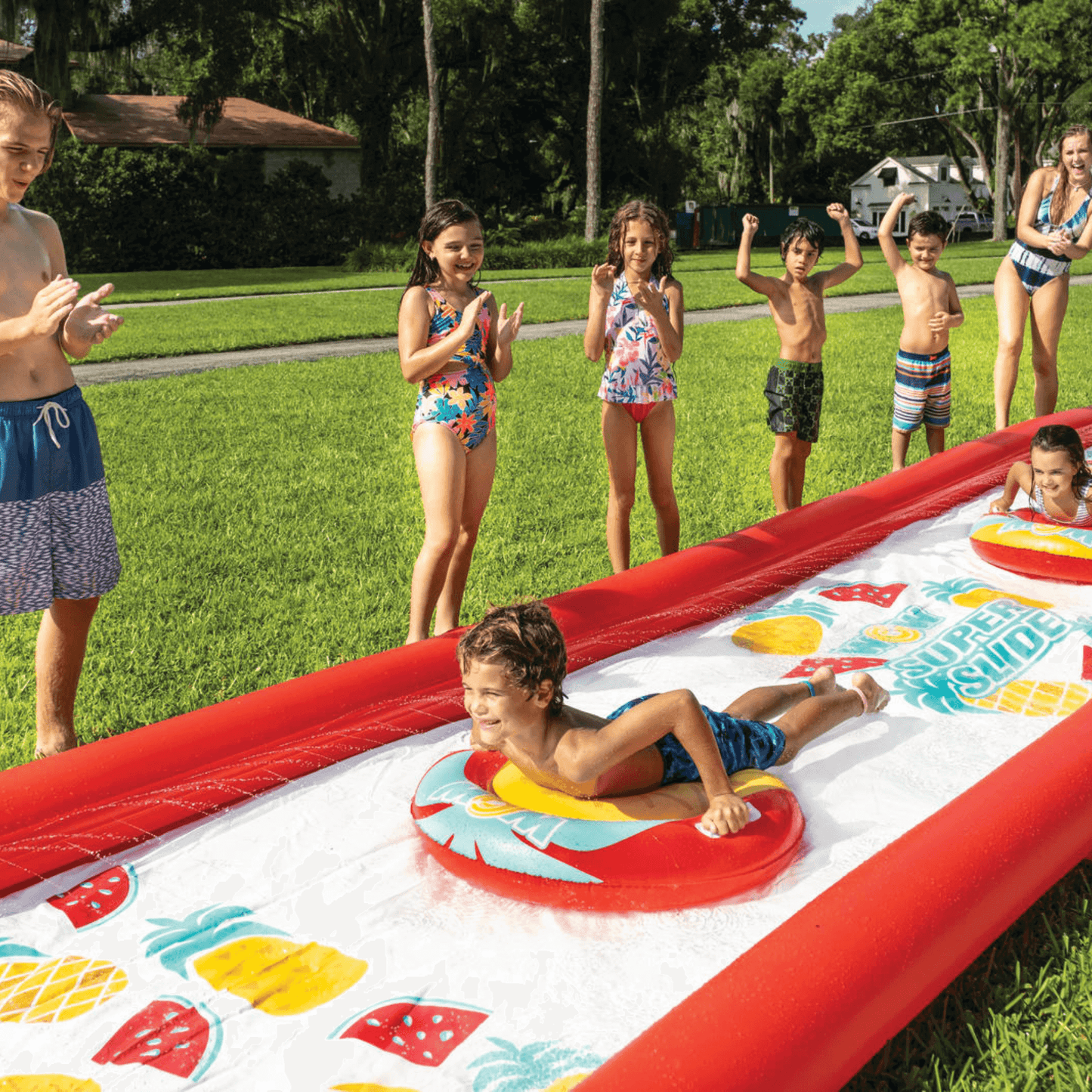 WOW Watersports Pineapple Super Backyard Lawn Slide with High Side Walls and Sprayers
