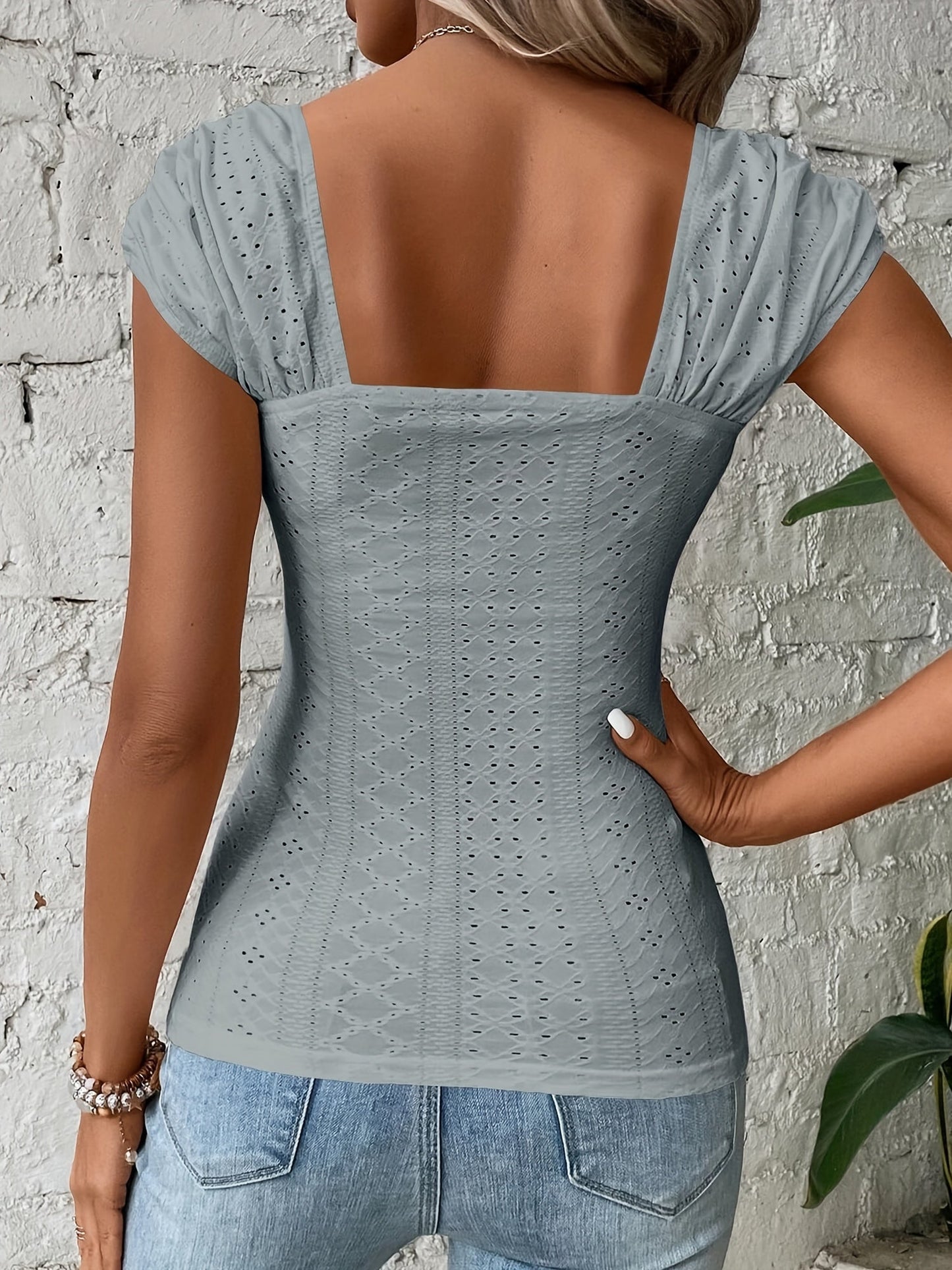 Black Eyelet Square Neck  Everyday Comfort  Style Top