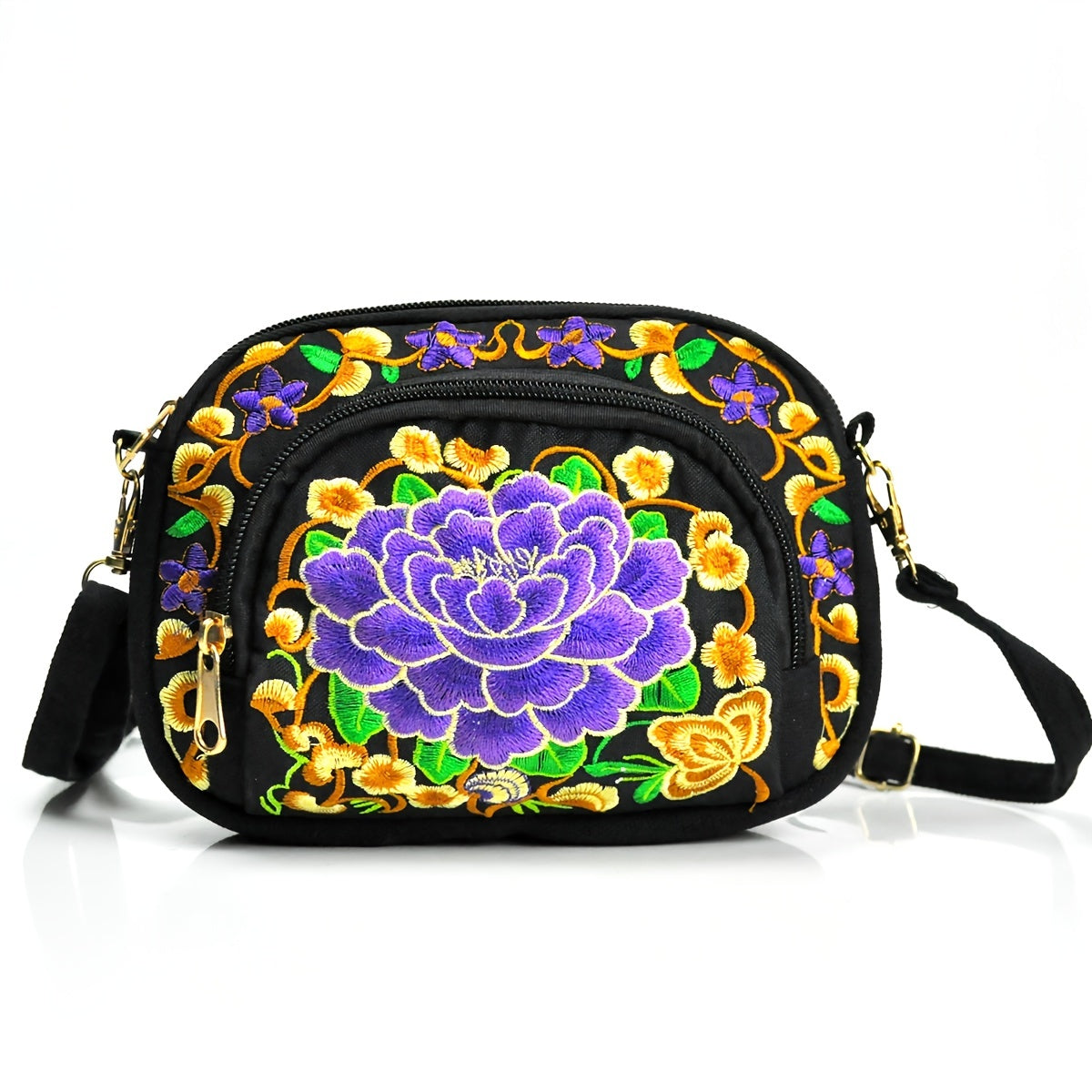Vibrant Floral Embroidered Crossbody Bag for Women