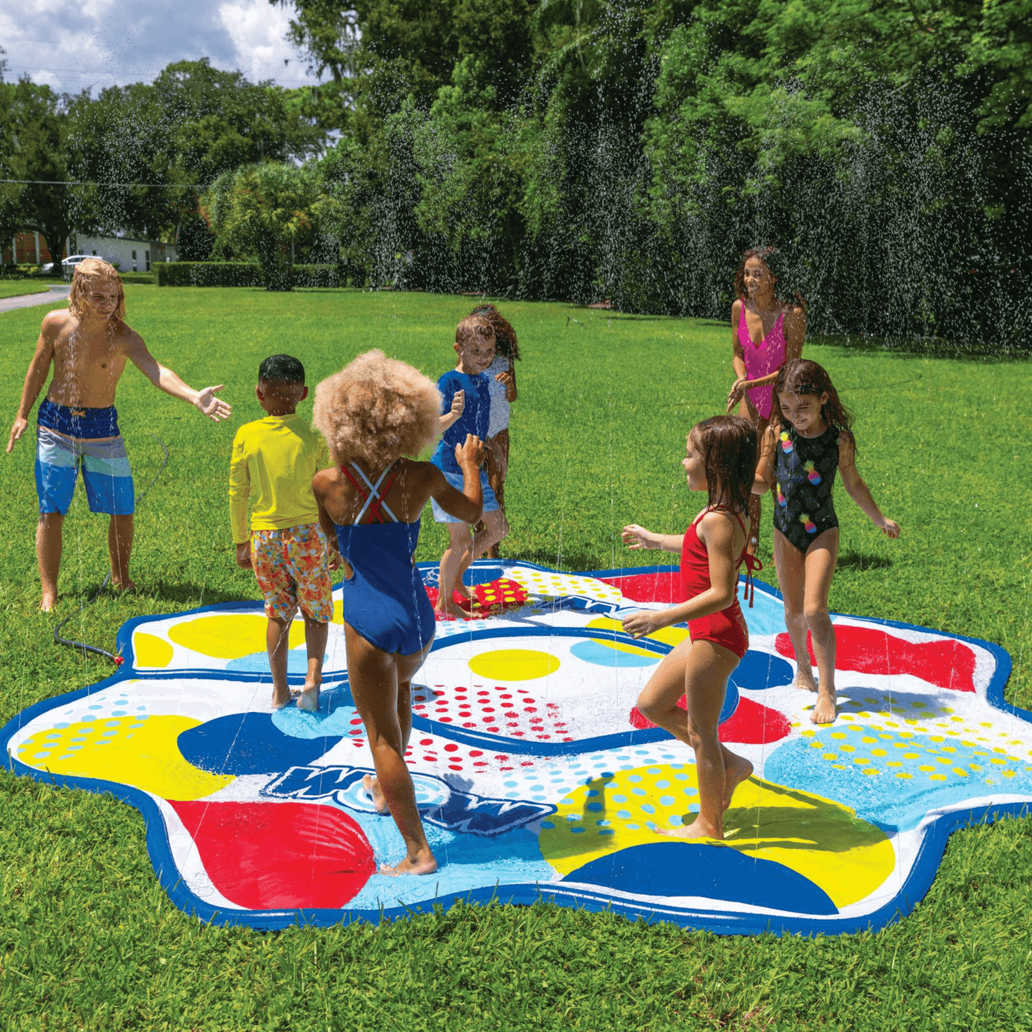 WOW Watersports 12ft Dots Spray Pad with Inflatable Edge Rim to Retain Water
