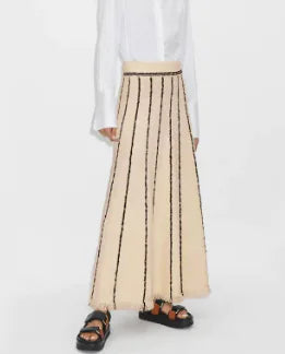 Striped Knitted Skirt with Tassels for Women