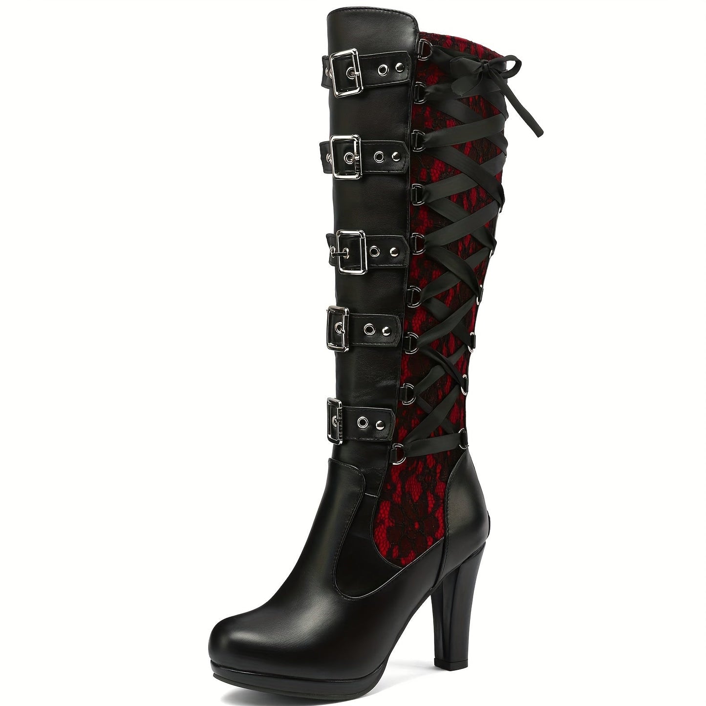 Platform Punk Tall Goth Buckled KneeHigh Boots