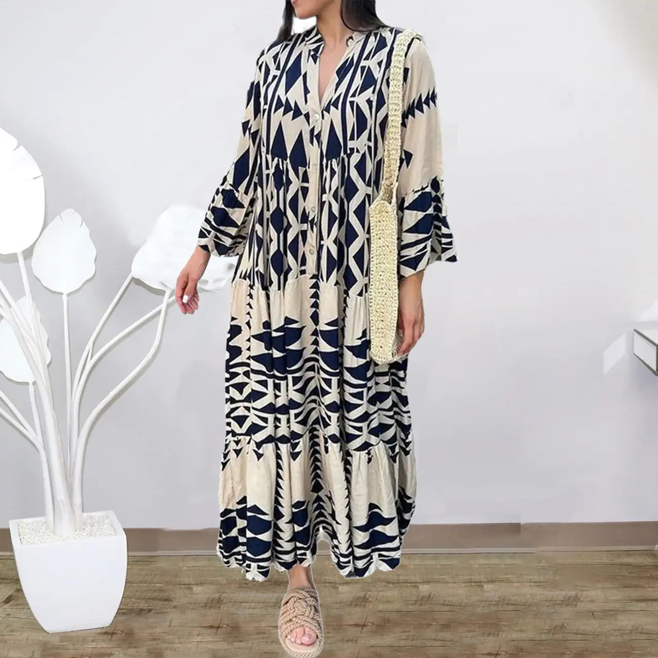New Plus Size Women's Bohemian Printed Shirt Dress