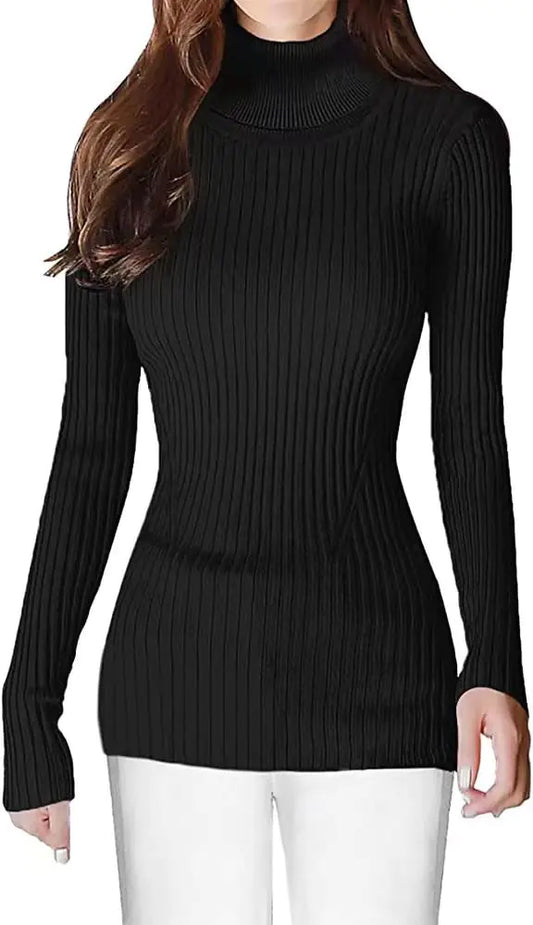 Fashionable Turtleneck Ribbed Sweater for Women