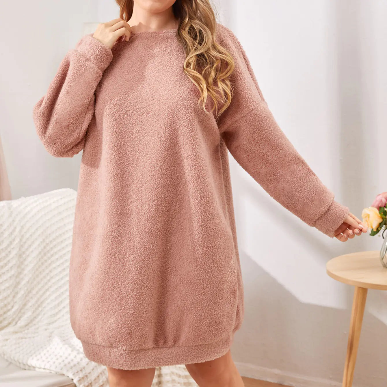 Women's Casual Long Sleeve T-Shirt Dress - Round Neck