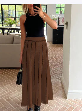 Striped Knitted Skirt with Tassels for Women