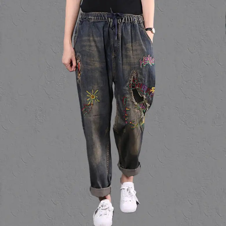 Comfortable Women's Wide Leg Jeans with Elastic Waist