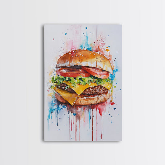 Hamburger Painting Print, Kitchen Decor, Restaurant Decor, Dining Room Art, Restaurant Wall Art, Diner Wall Art, Restaurant Owner Gift Idea