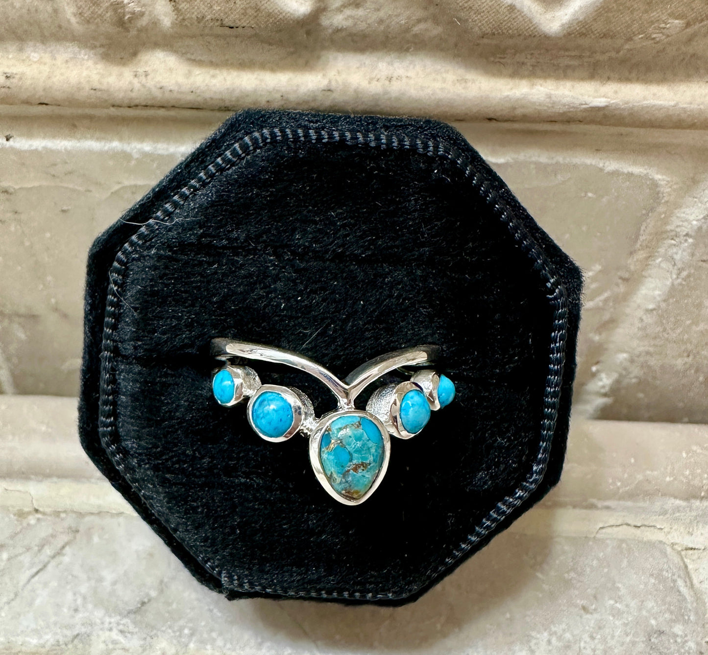 Four Stone Blue Copper Turquoise Sterling Silver Ring Size 8.5