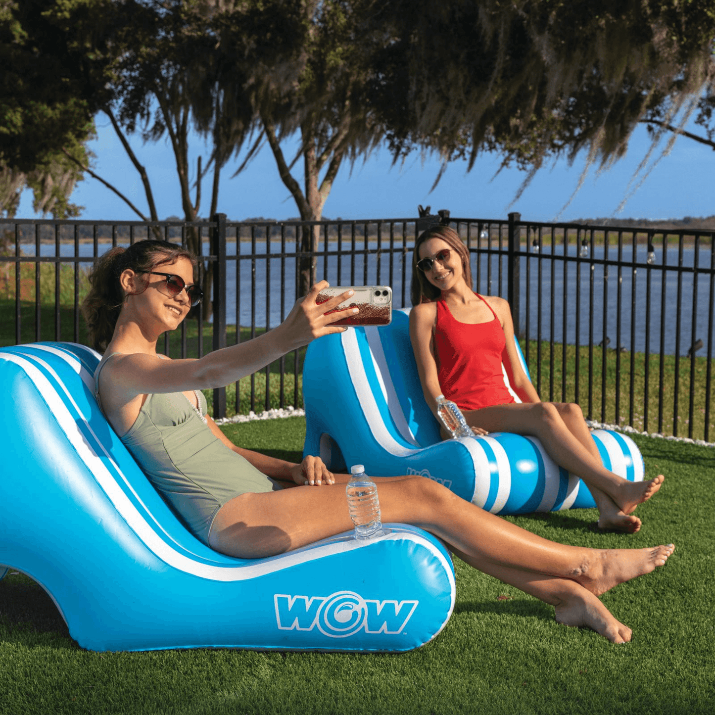 WOW Watersports Splash Pad Lounge Chair w Bottom Slot and Built-In Cup Holder