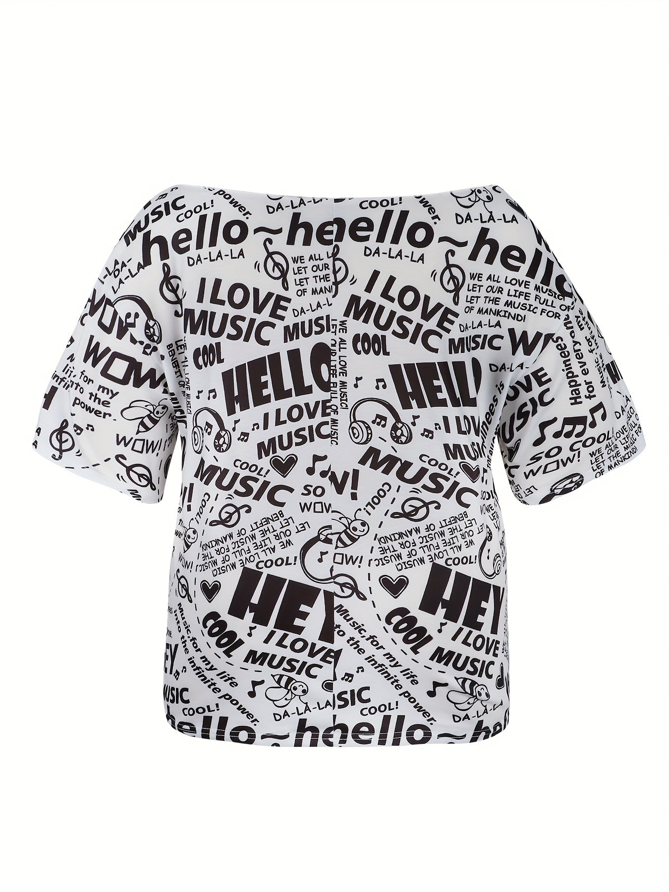 Plus Size Off Shoulder HELLO MUSIC Tee  Chic Summer