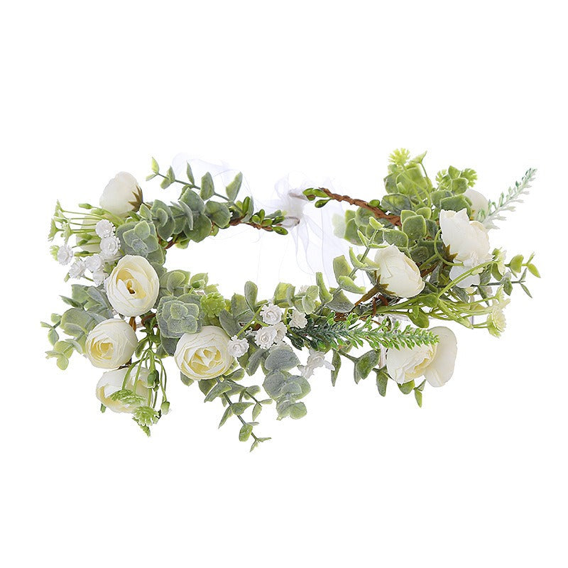 Forest style bride and bridesmaid flower wreath headband seaside vacation wreath headband