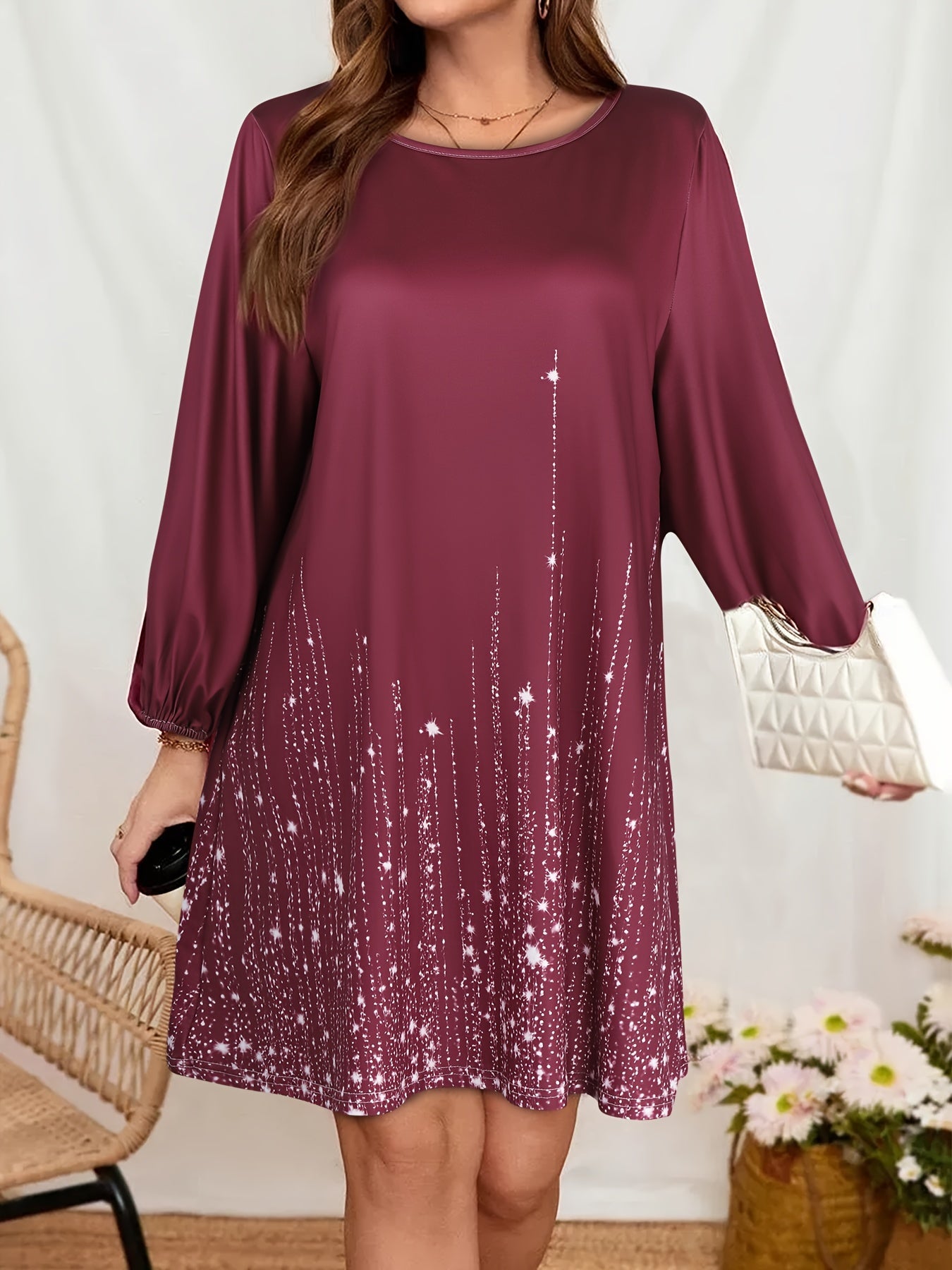 Elegant Floral Curvy Fit Deep Purple Maxi Dress