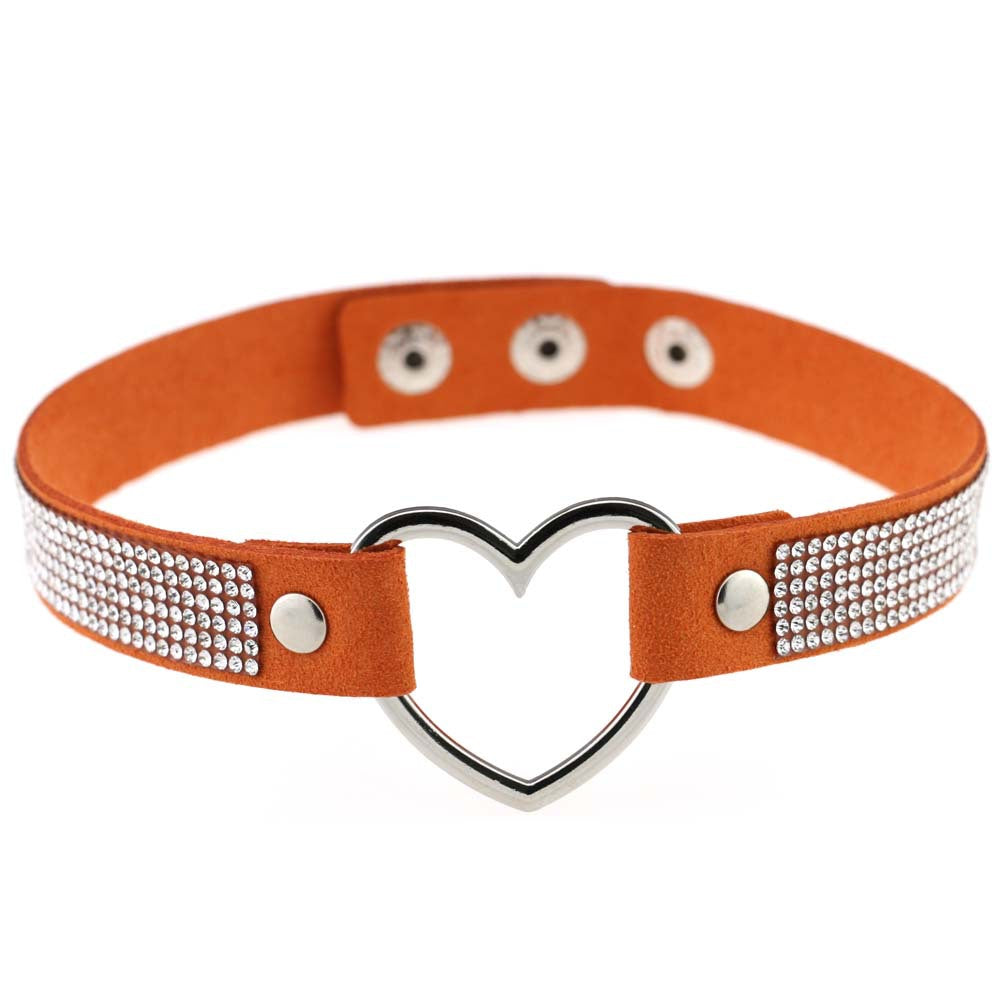 Japan's Harajuku Soft Girl Black Rhinestone Peach Heart Love-Shaped Collar Women's Neck Strap Collarbone Necklace Short