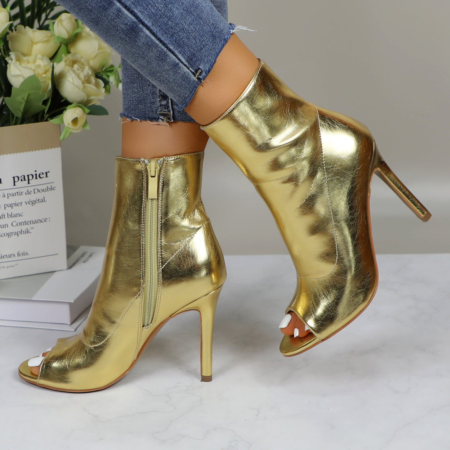 Metallic Stiletto Boots Dance Party Shine