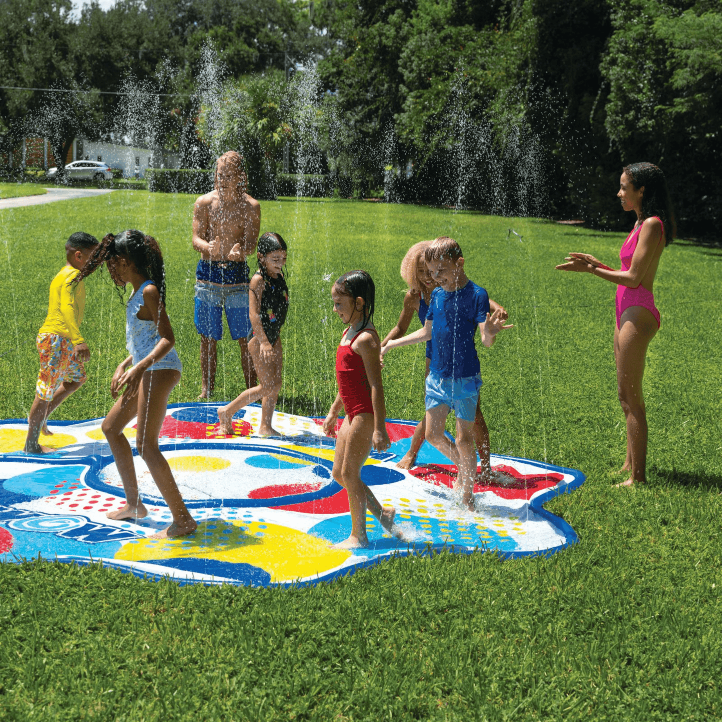 WOW Watersports 12ft Dots Spray Pad with Inflatable Edge Rim to Retain Water