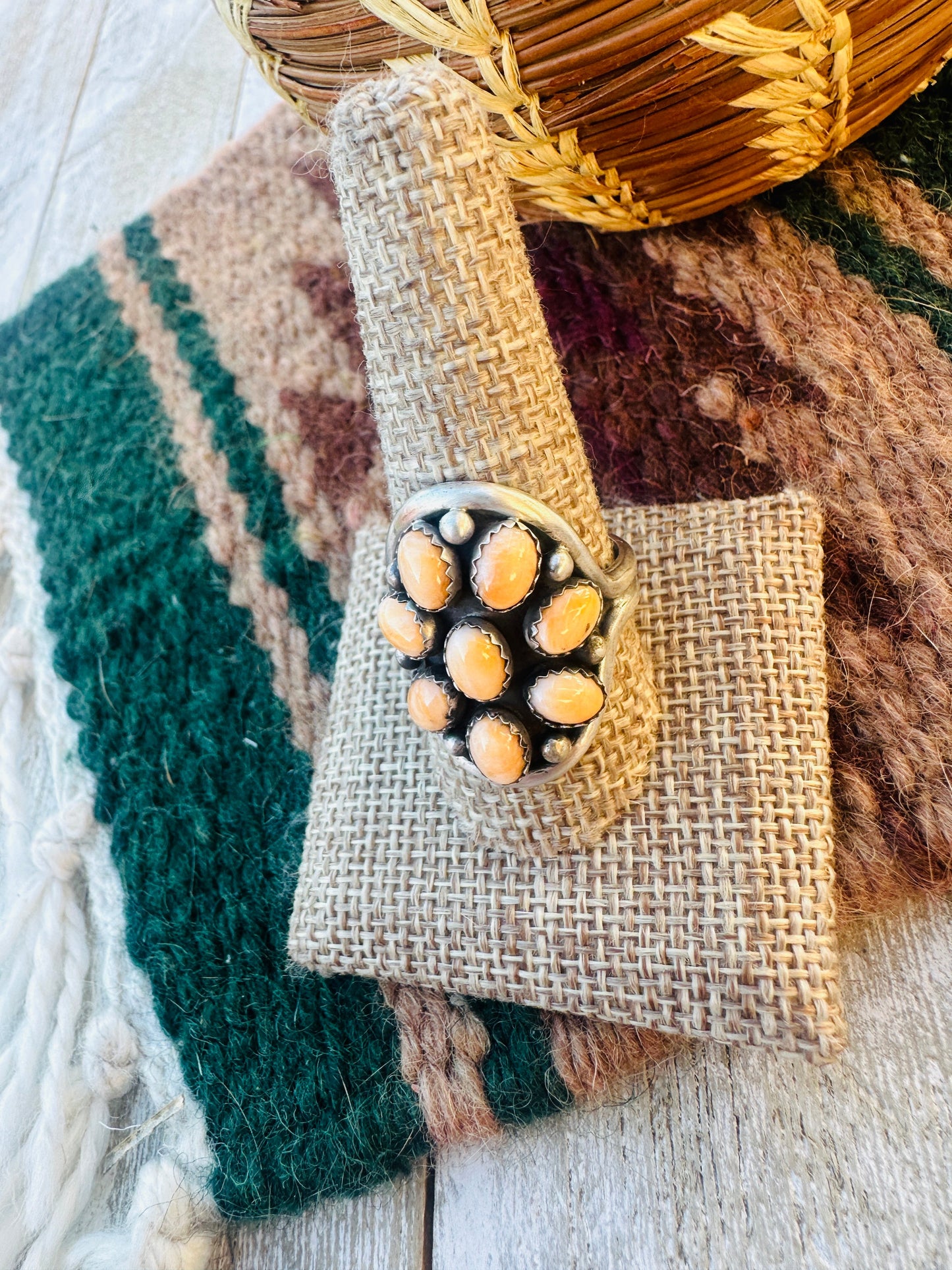 Handcrafted Orange Spiny & Sterling Silver Cluster Ring Size 10.5