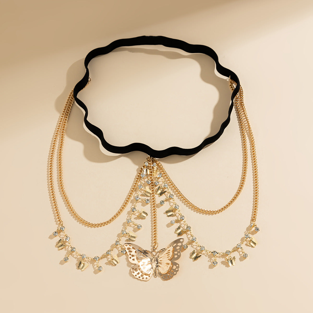 JK Pure Desire Wind Sexy Elastic Leg Chain Cross border Jewelry Green Painted Butterfly Tassel Leg Chain