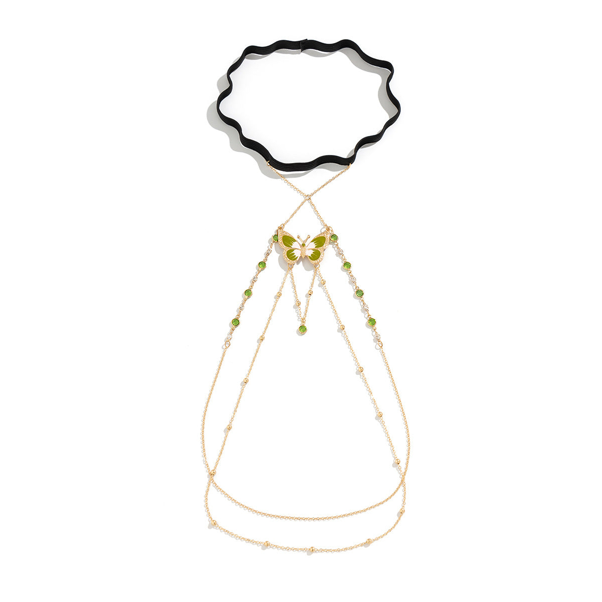 JK Pure Desire Wind Sexy Elastic Leg Chain Cross border Jewelry Green Painted Butterfly Tassel Leg Chain