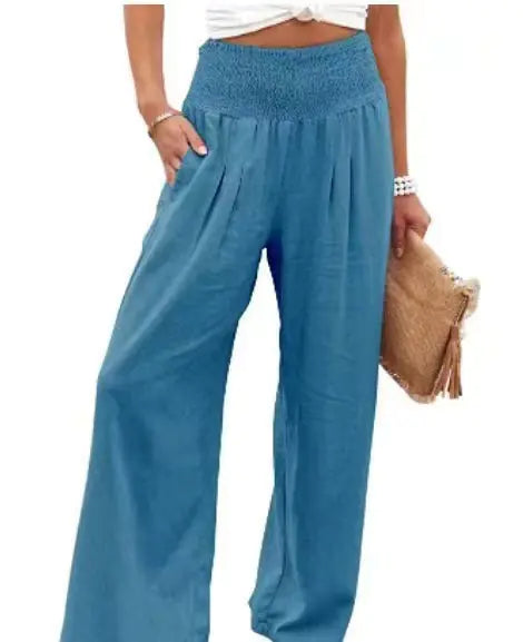 Plus Size Women's High Rise Wide Leg Pants with Pockets