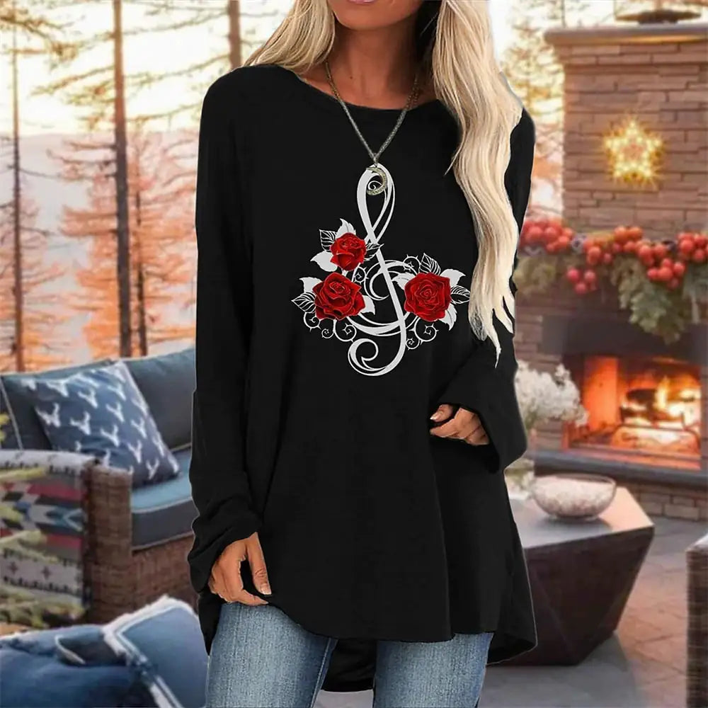 3D Rose Women's Round Neck T-Shirt