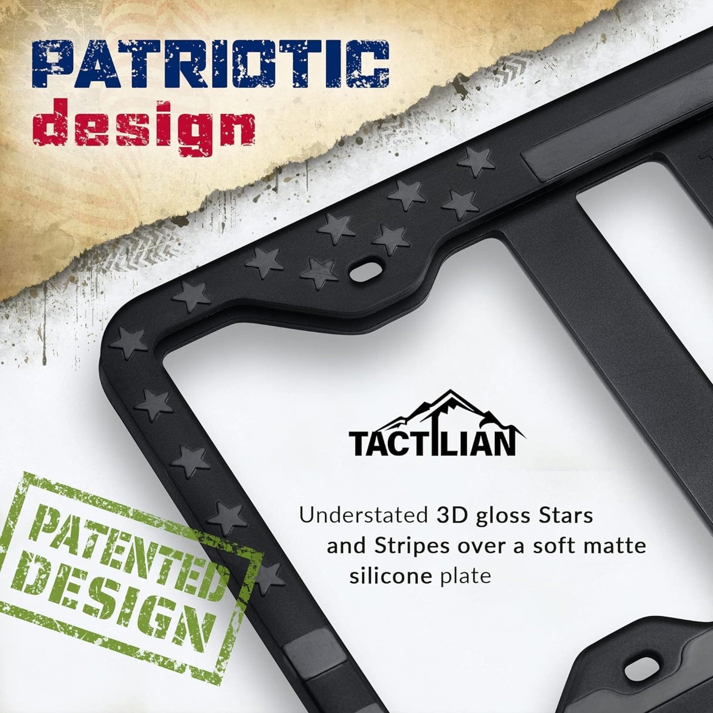 Tactilian Original Silicone American Flag License Plate Frame Holder