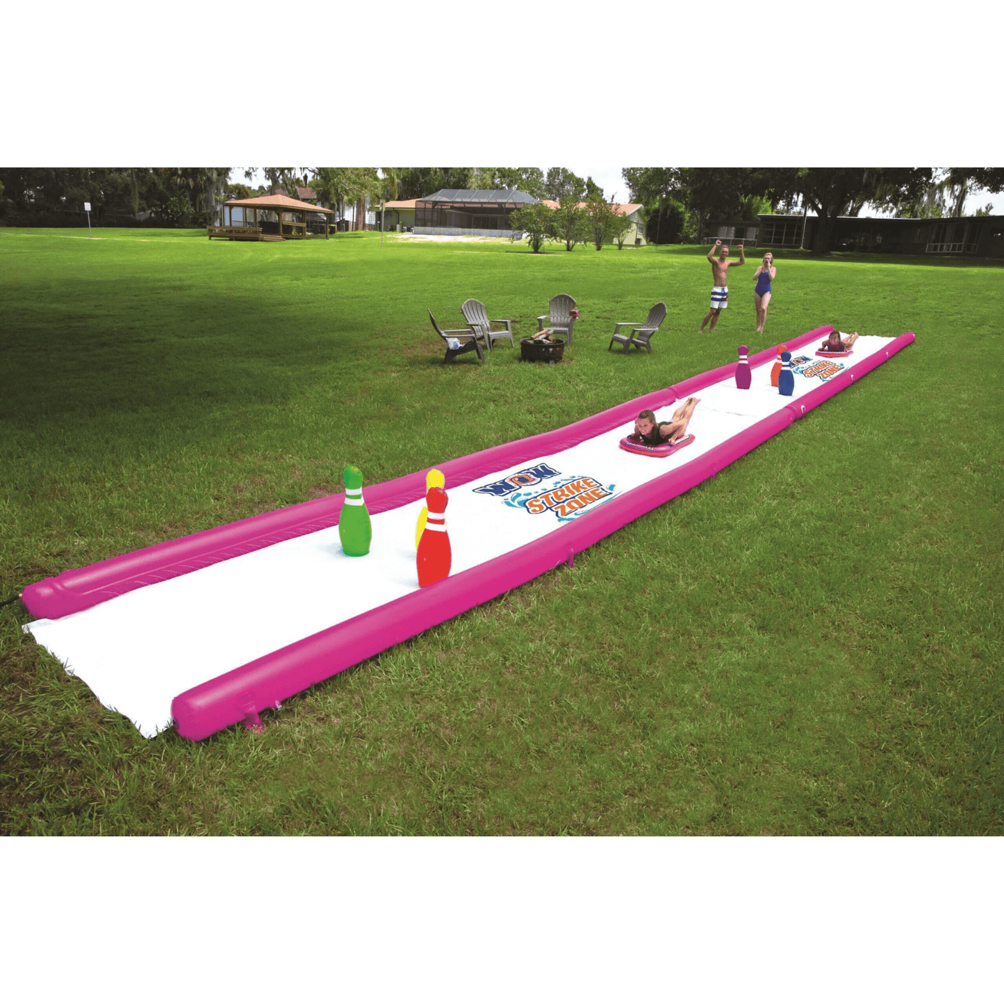 WOW Watersports Strike Zone Water Slide w 6 Giant Inflatable Bowling Pins and Sprinkler