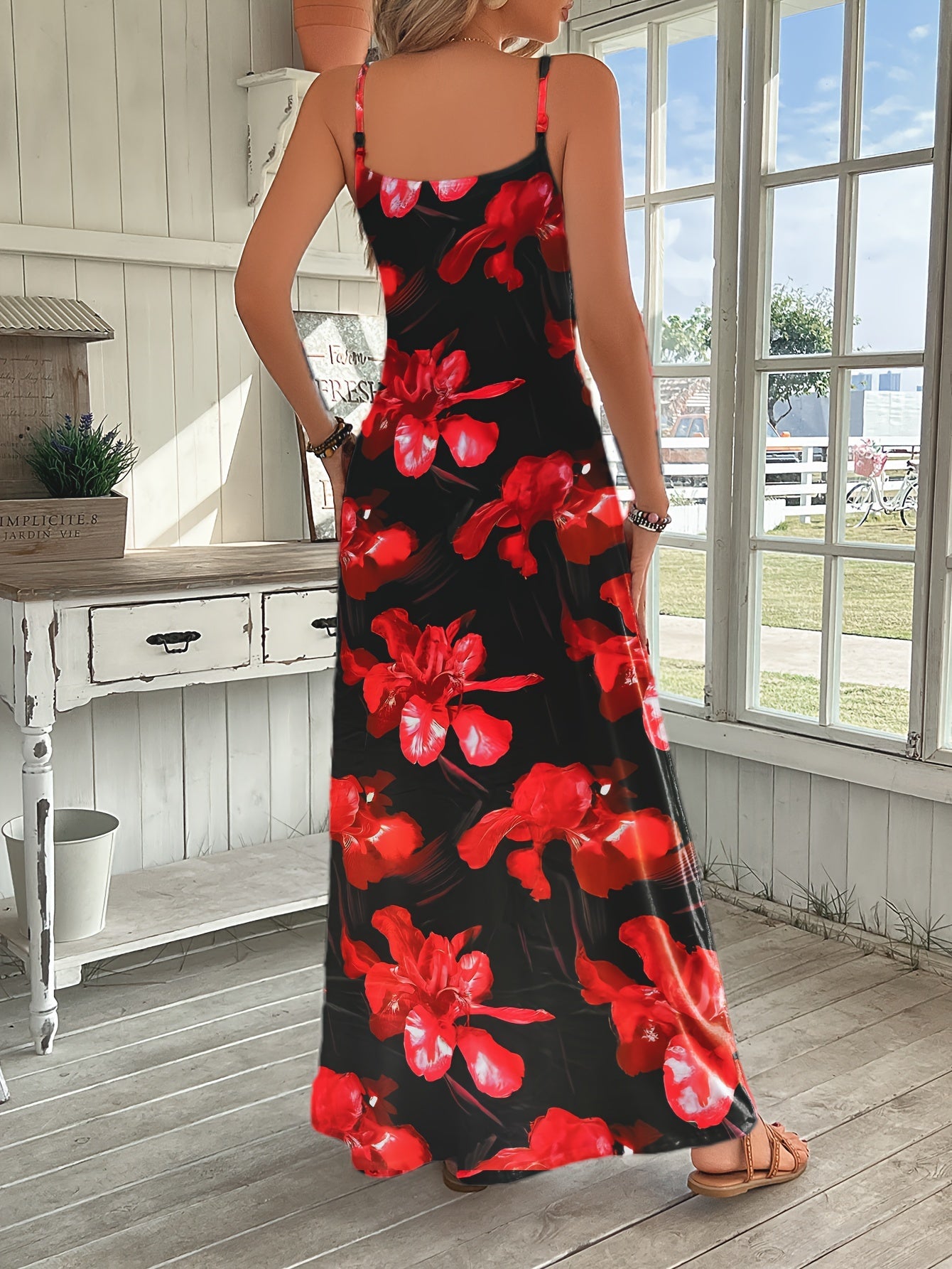 Chic Strappy Floral Print Maxi Dress
