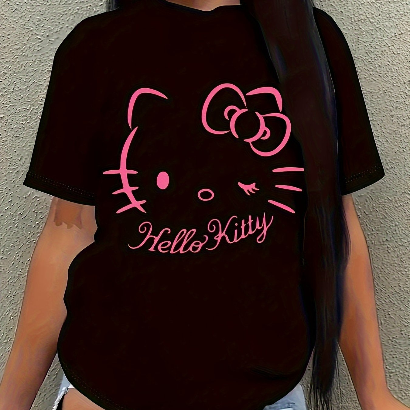 Hello Kitty Pink Bow Black Graphic Tee