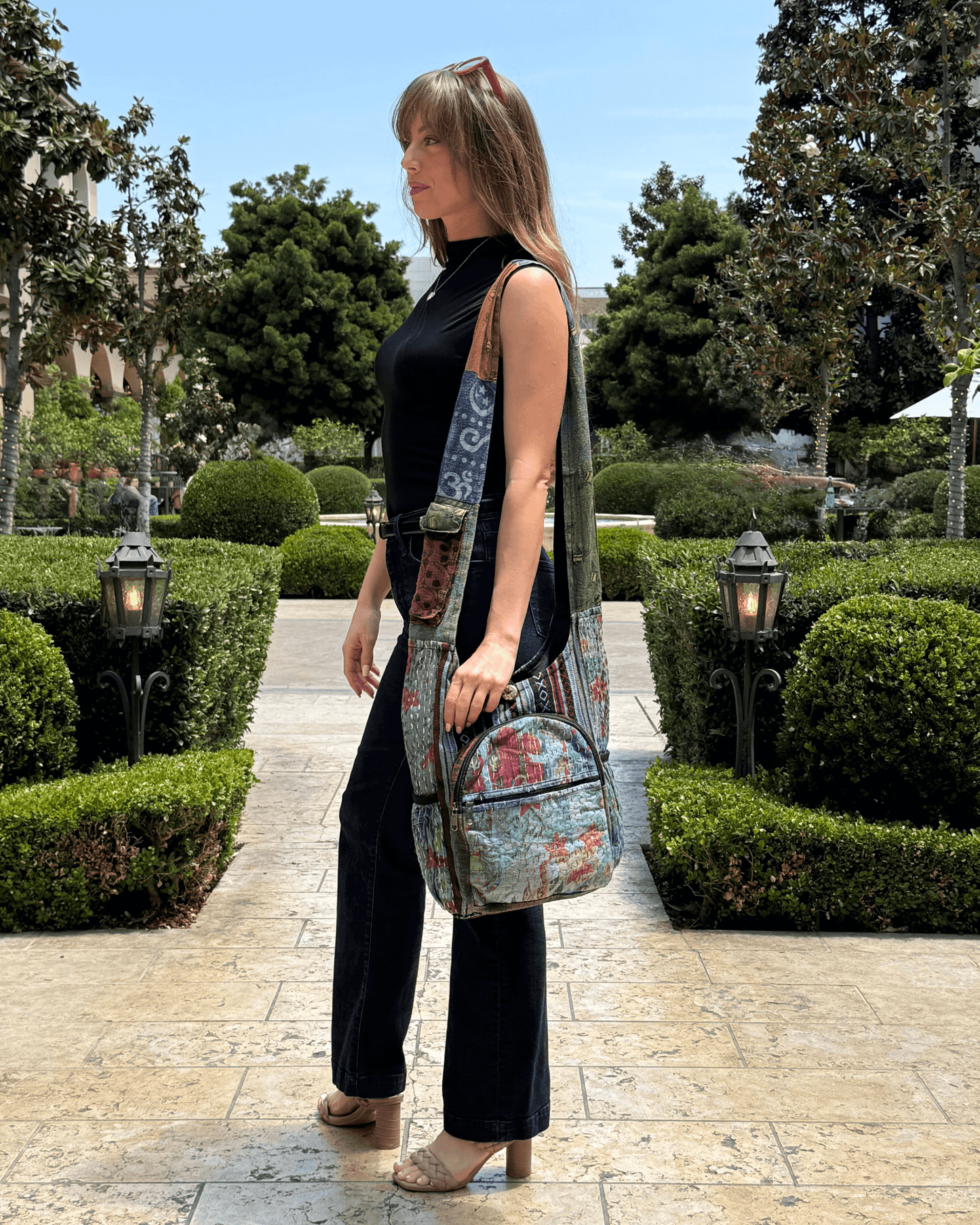 Kathmandu Collection Vintage Patchwork Hobo Bag with Water Bottle Pockets