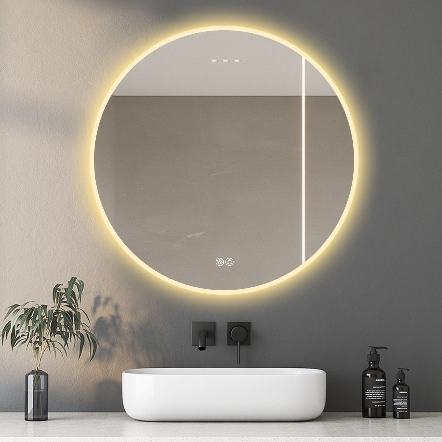 32” Round LED Bathroom Mirror – Anti-Fog, Silver, Dimmable Light