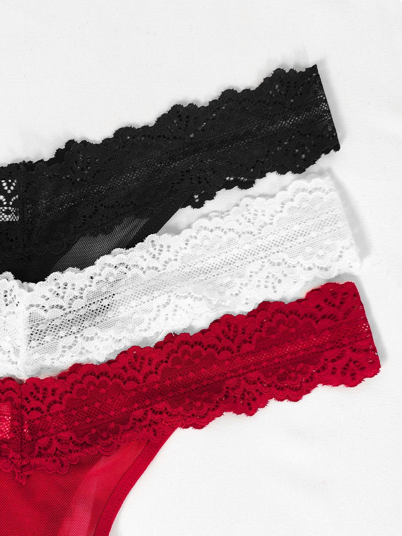 Floral Lace G-String Set - 3 Breathable Thongs for Confident Women in Vibrant Colors