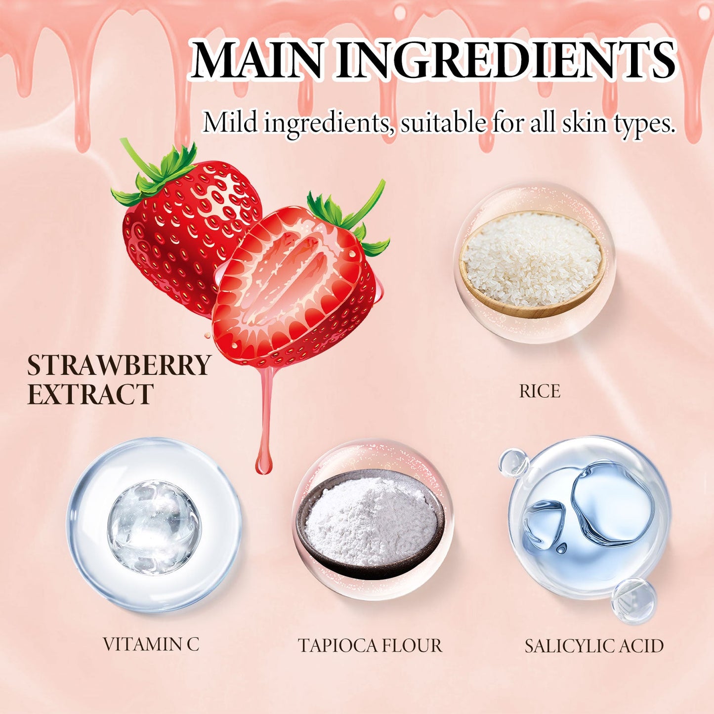 JAYSUING Strawberry Bha Pore-Smooth Face Serum, Carry Bright Color Of Skin To Improve Dark Heavy Fine Pores Hydrating Essence