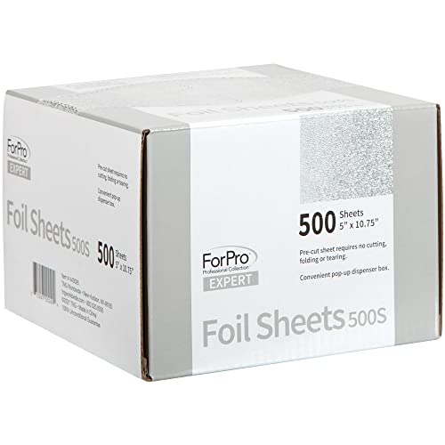 ForPro Professional Collection Expert Embossed Foil Sheets 500S, Aluminum, Pop-Up Foil Dispenser, Hair Foils for Color Application & Highlighting Services, Food Safe, 5” W x 10.75” L, (Pack of 12)