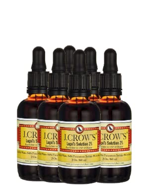 J.CROW'S® Lugol's Solution of Iodine 2% 2 oz (6 Bottles) – Premium Potassium Iodide Liquid, Supports Thyroid & Energy, Gluten &, Alcohol-Free Natural Brine Extract, No Expiration
